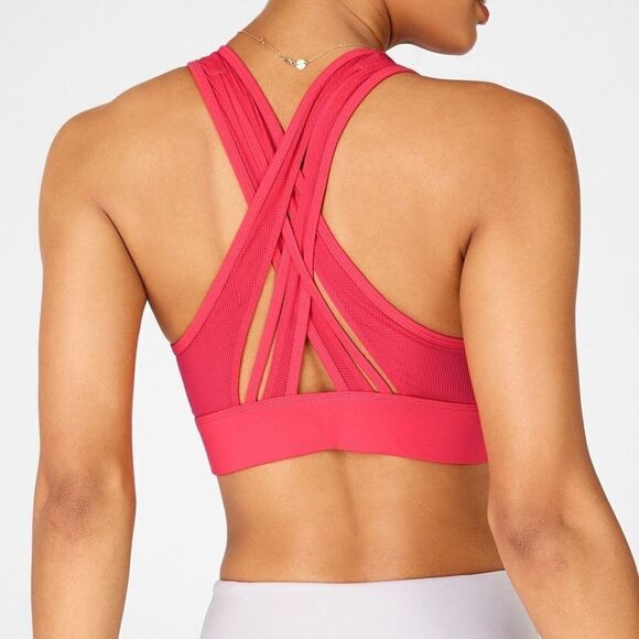Fabletics Women’s Lipstick Red Faye Medium Impact Activewear Sports Bra II - Picture 2 of 8